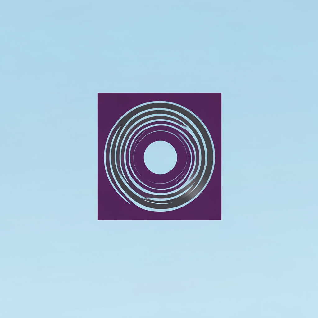 A small square logo mark in deep violet and charcoal, clean geometric shapes suggesting a vinyl record groove